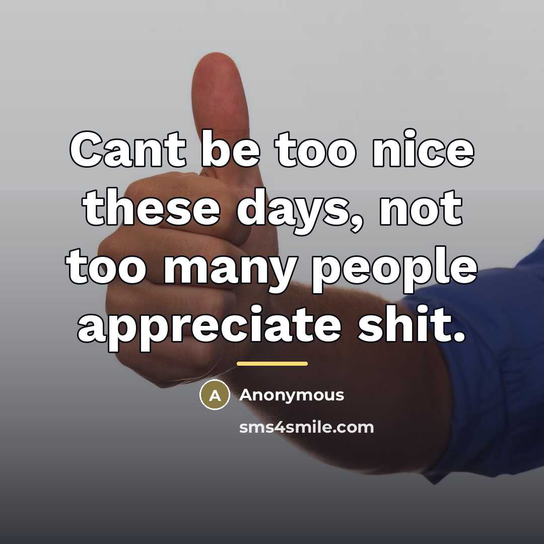 “Cant be too nice these days, not too many people…” quote by Anonymous