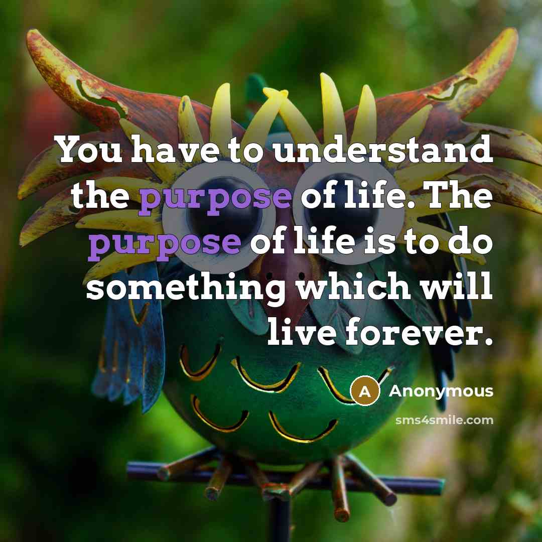 “You have to understand the purpose of life. The purpose…” quote by Anonymous