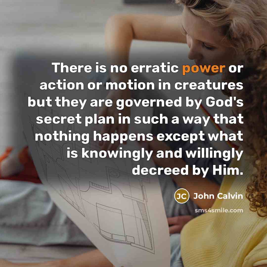 “There is no erratic power or action or motion in…” quote by John Calvin