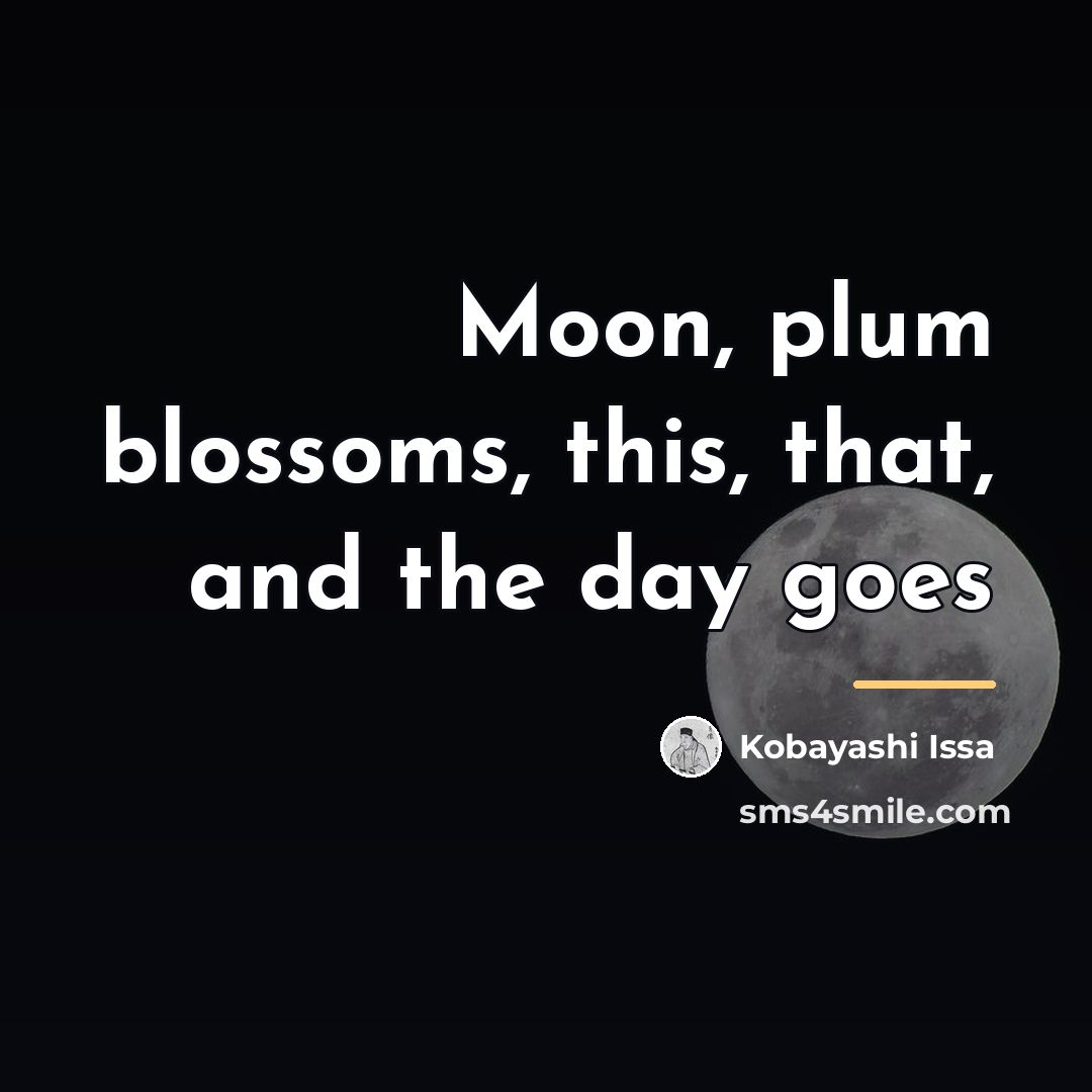 “Moon, plum blossoms, this, that, and the day goes…” quote by Kobayashi Issa