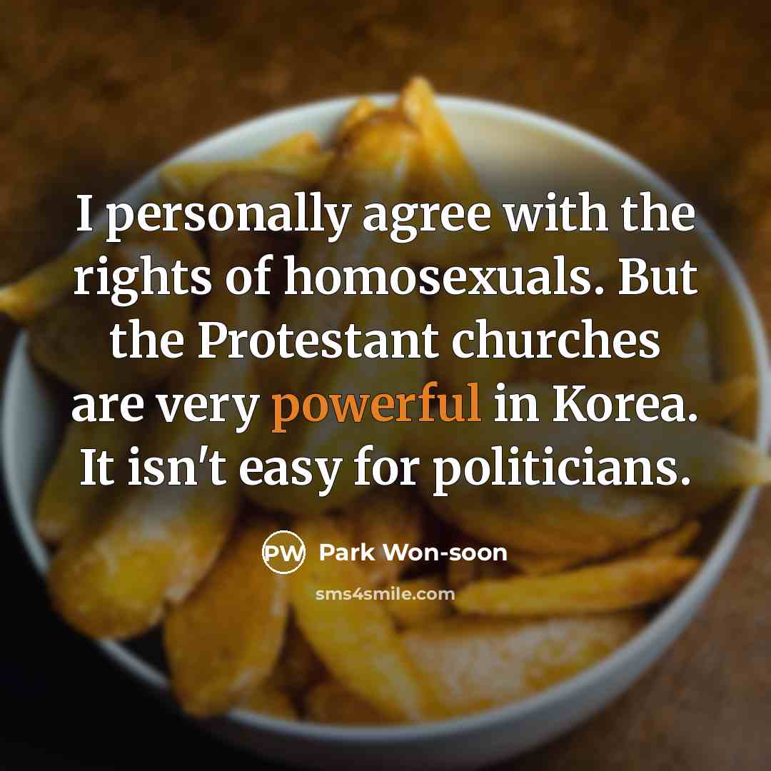 “I personally agree with the rights of homosexuals. But the…” quote by Park Won-soon