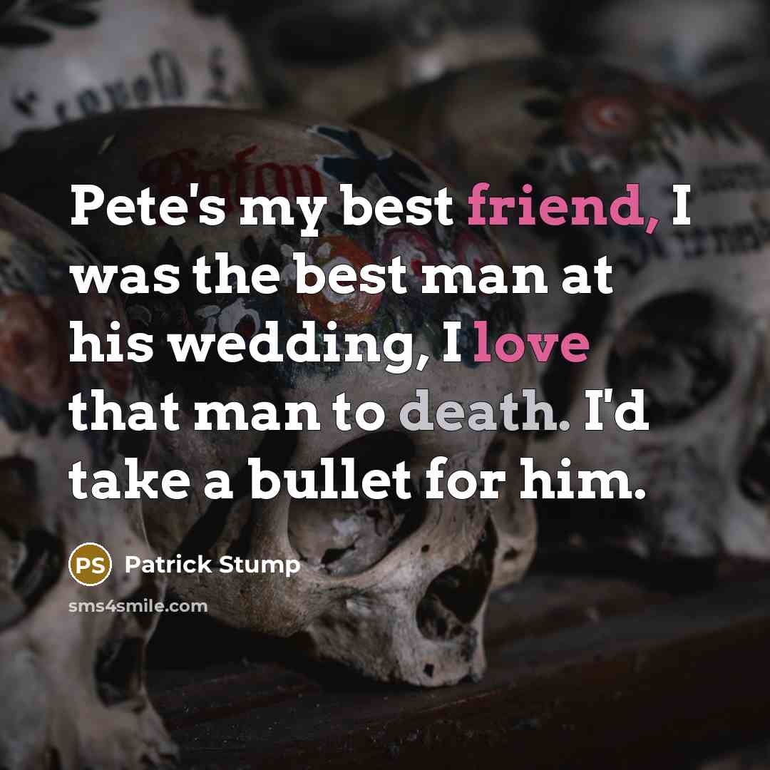 “Pete's my best friend, I was the best man at…” quote by Patrick Stump