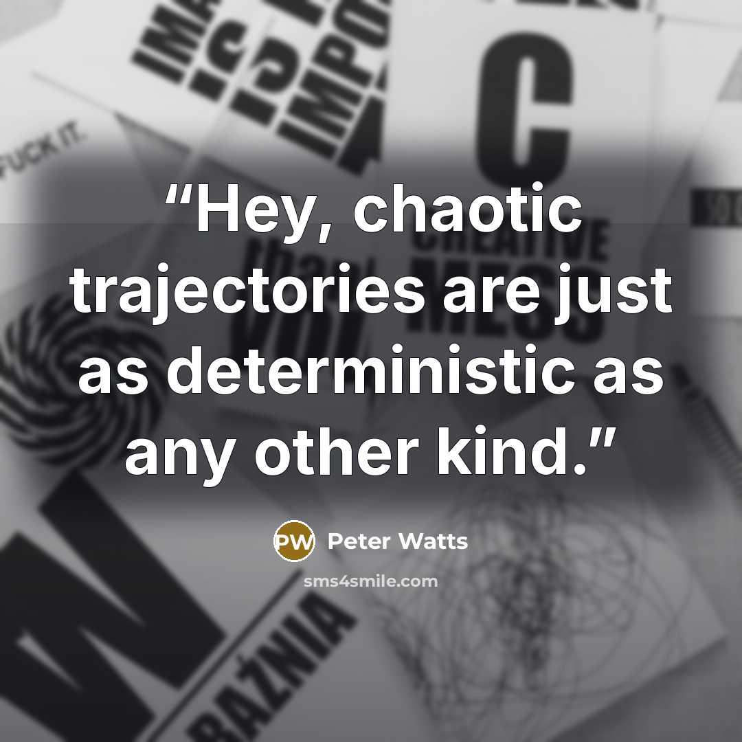 “Hey, chaotic trajectories are just as deterministic as any other kind.” quote by Peter Watts