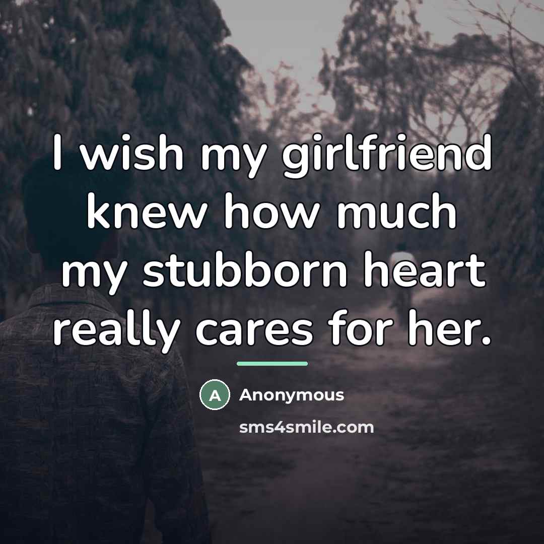 “I wish my girlfriend knew how much my stubborn heart…” quote by Anonymous