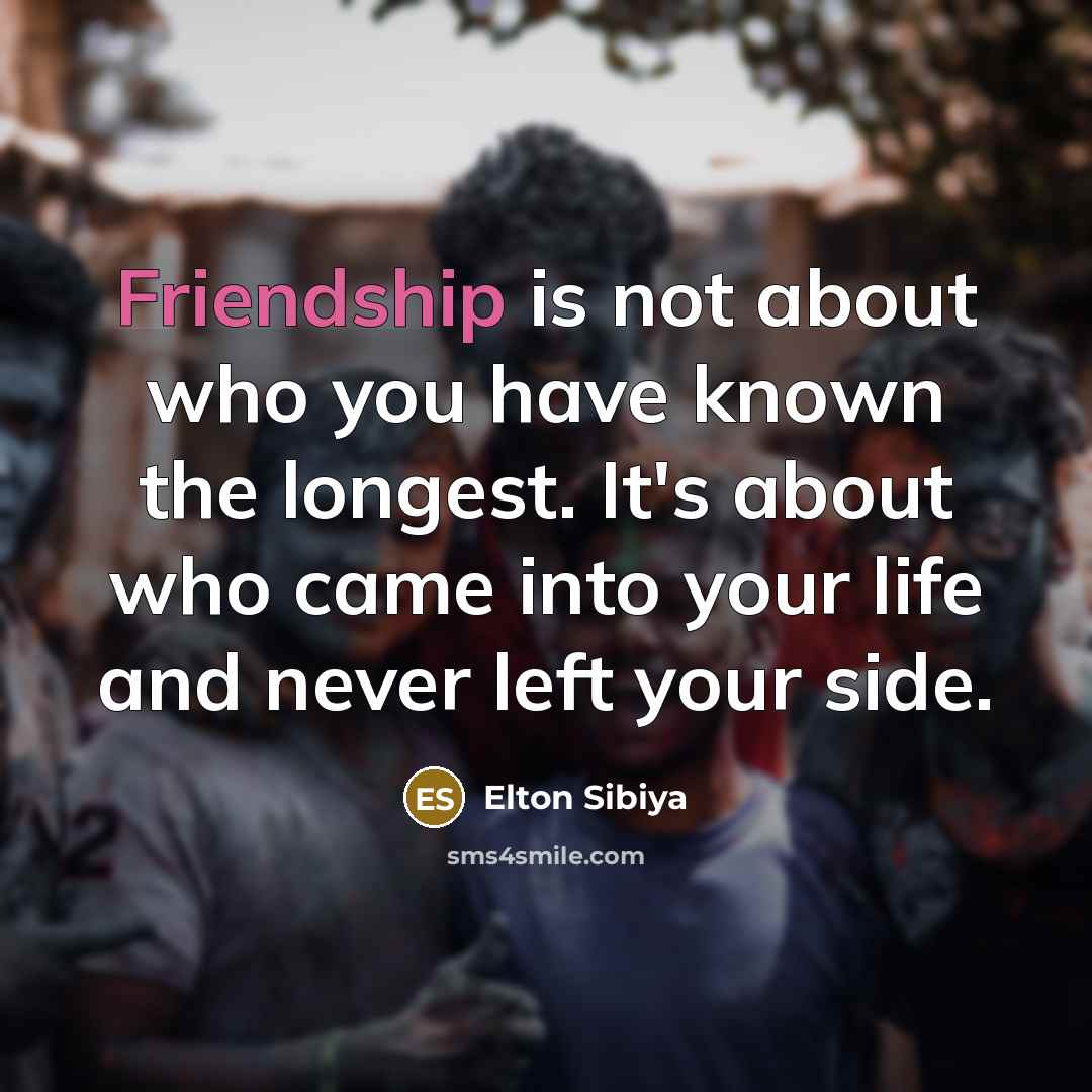 “Friendship is not about who you have known the longest. It's about who came into your life and never left your side.” quote by Elton Sibiya