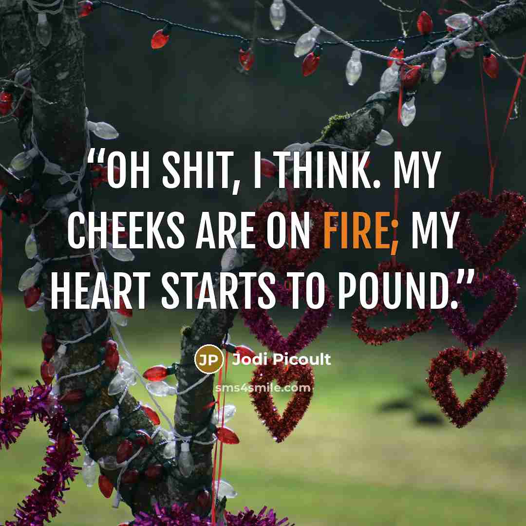 “oh shit, i think. my cheeks are on fire; my heart starts to pound.” quote by Jodi Picoult