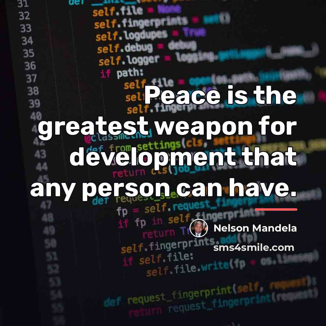 “Peace is the greatest weapon for development that any person…” quote by Nelson Mandela