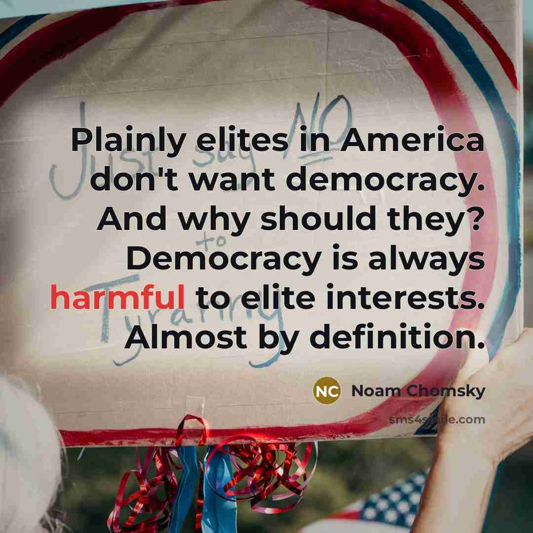 “Plainly elites in America don't want democracy. And why should…” quote by Noam Chomsky