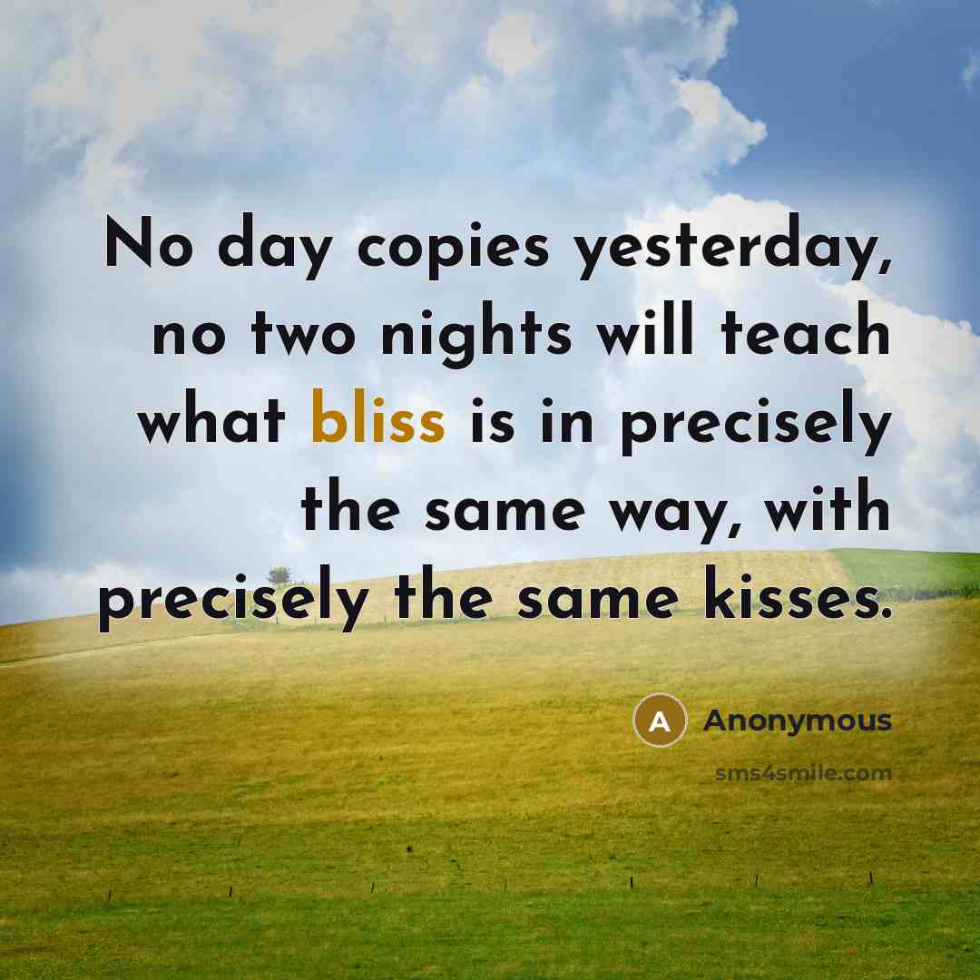 “No day copies yesterday, no two nights will teach what…” quote by Anonymous