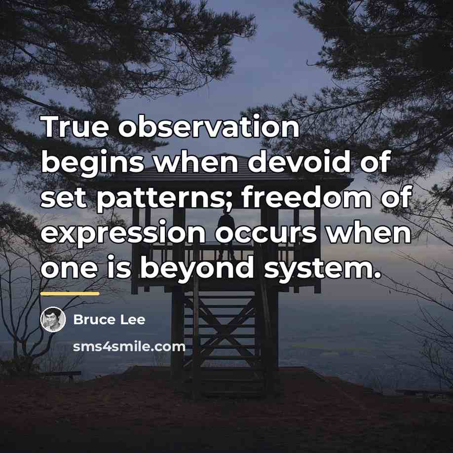 “True observation begins when devoid of set patterns; freedom of…” quote by Bruce Lee