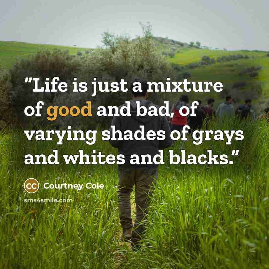 “Life is just a mixture of good and bad, of varying shades of grays and whites and blacks.” quote by Courtney Cole