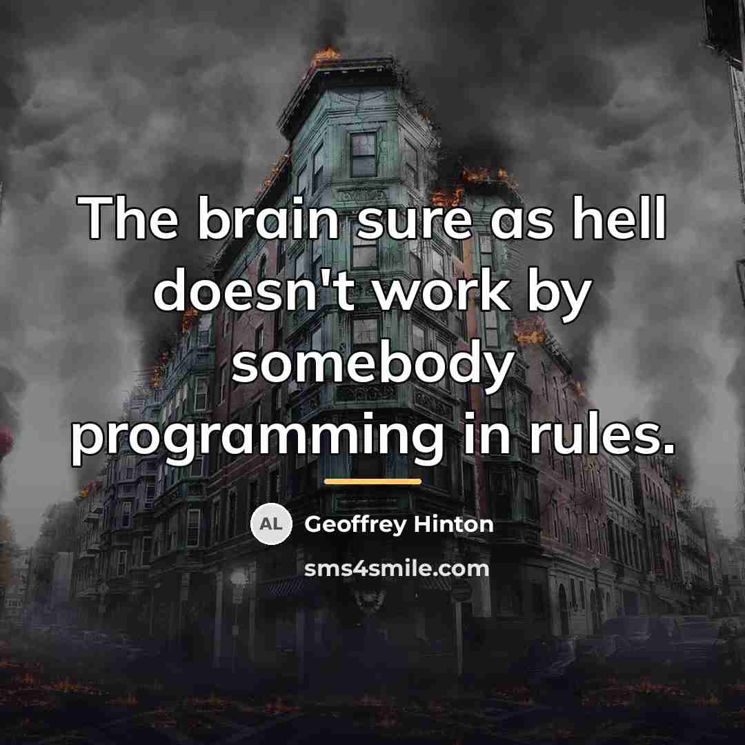 “The brain sure as hell doesn't work by somebody programming…” quote by Geoffrey Hinton