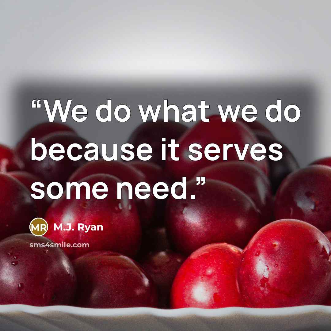 “We do what we do because it serves some need.” quote by M.J. Ryan