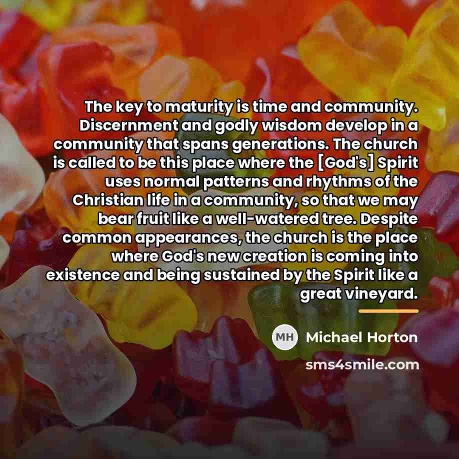 “The key to maturity is time and community. Discernment and…” quote by Michael Horton