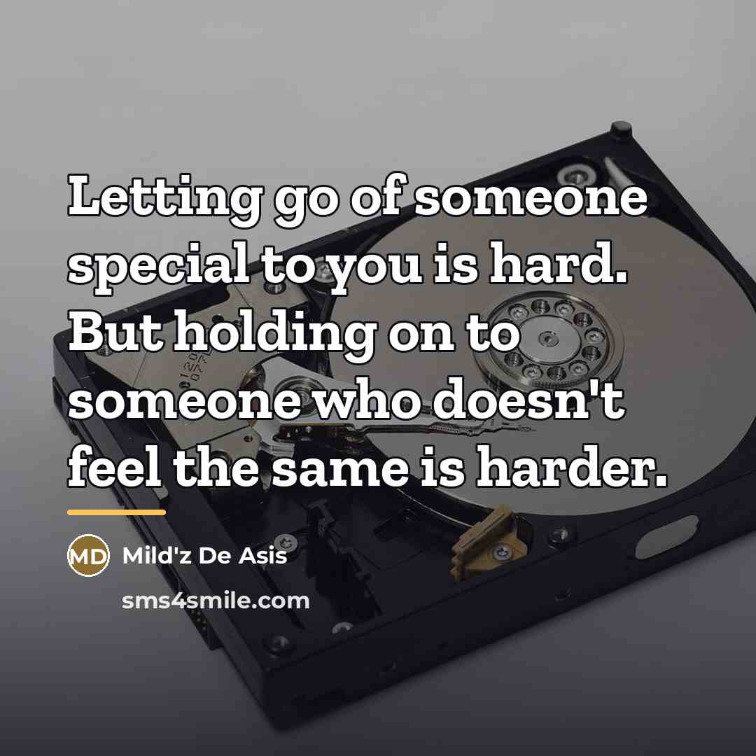 “Letting go of someone special to you is hard. But…” quote by Mild'z De Asis