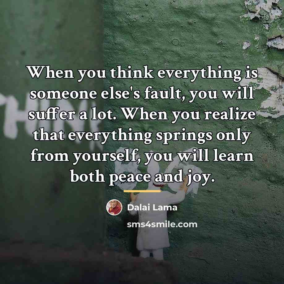 “When you think everything is someone else's fault, you will…” quote by Dalai Lama