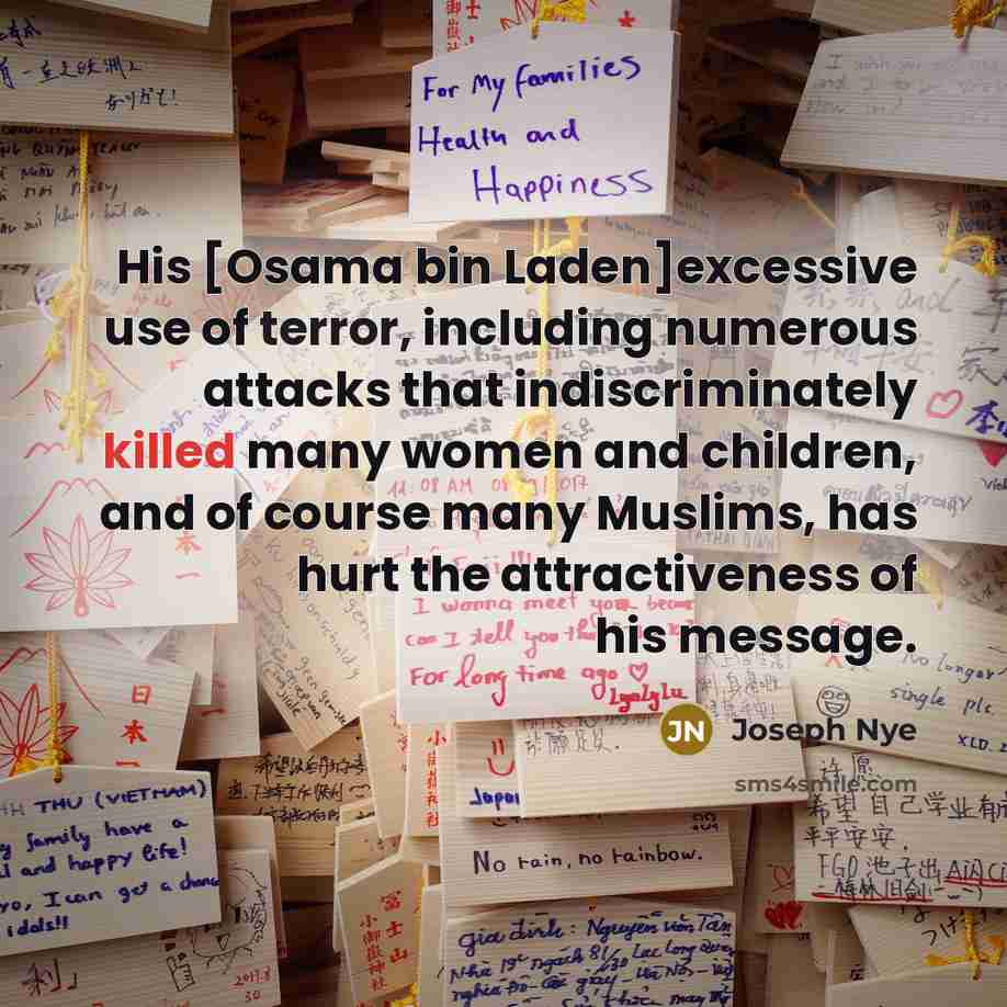 “His [Osama bin Laden]excessive use of terror, including numerous attacks…” quote by Joseph Nye