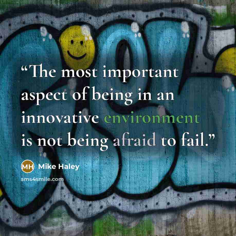 “The most important aspect of being in an innovative environment is not being afraid to fail.” quote by Mike Haley