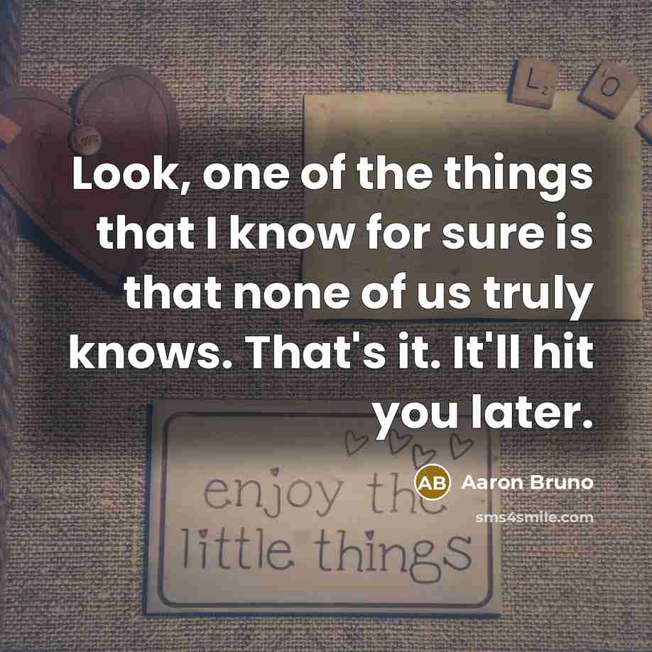 “Look, one of the things that I know for sure is that none of us truly knows. That's it. It'll hit you later.” quote by Aaron Bruno