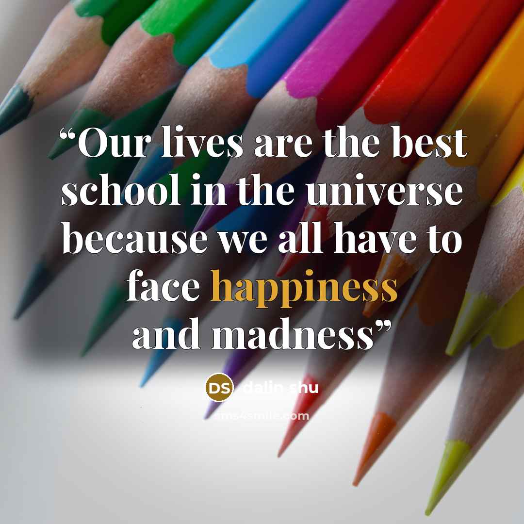 “Our lives are the best school in the universe because we all have to face happiness and madness” quote by dalin shu