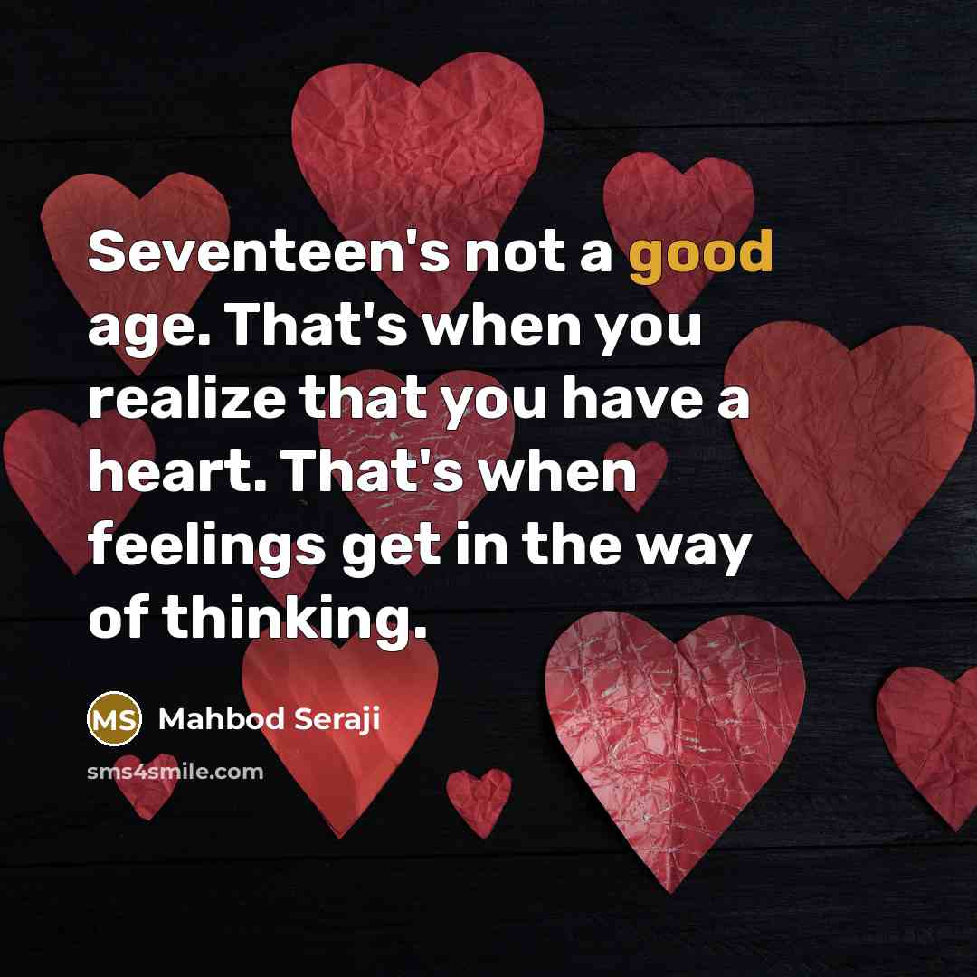 “Seventeen's not a good age. That's when you realize that…” quote by Mahbod Seraji