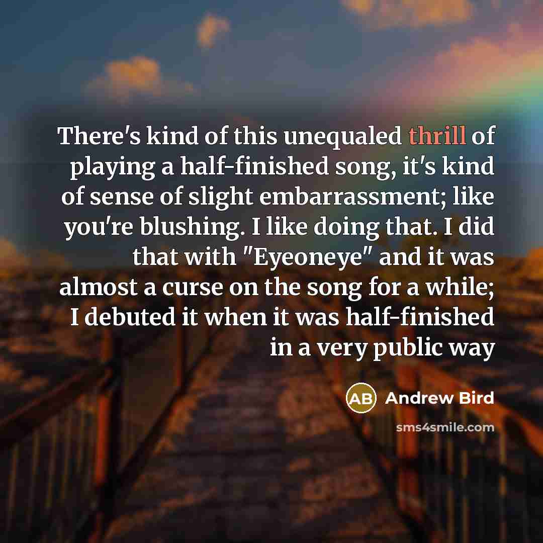 “There's kind of this unequaled thrill of playing a half-finished…” quote by Andrew Bird