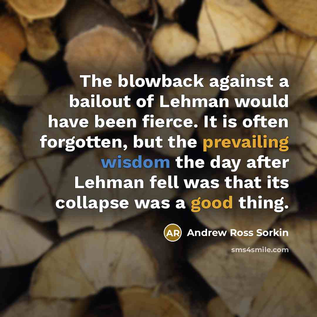 “The blowback against a bailout of Lehman would have been…” quote by Andrew Ross Sorkin