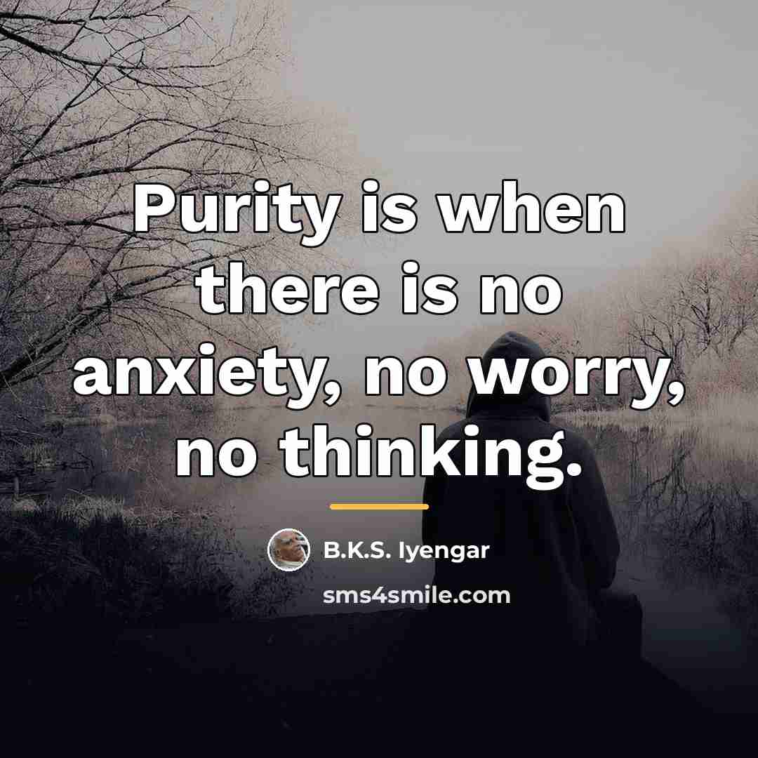 “Purity is when there is no anxiety, no worry, no…” quote by B.K.S. Iyengar