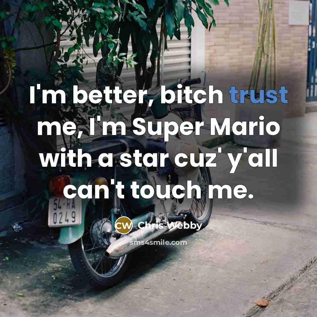 “I'm better, bitch trust me, I'm Super Mario with a star cuz' y'all can't touch me.” quote by Chris Webby