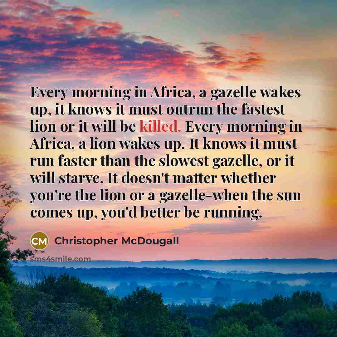 “Every morning in Africa, a gazelle wakes up, it knows…” quote by Christopher McDougall