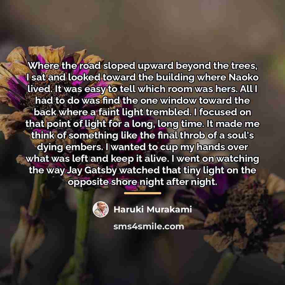 “Where the road sloped upward beyond the trees, I sat…” quote by Haruki Murakami