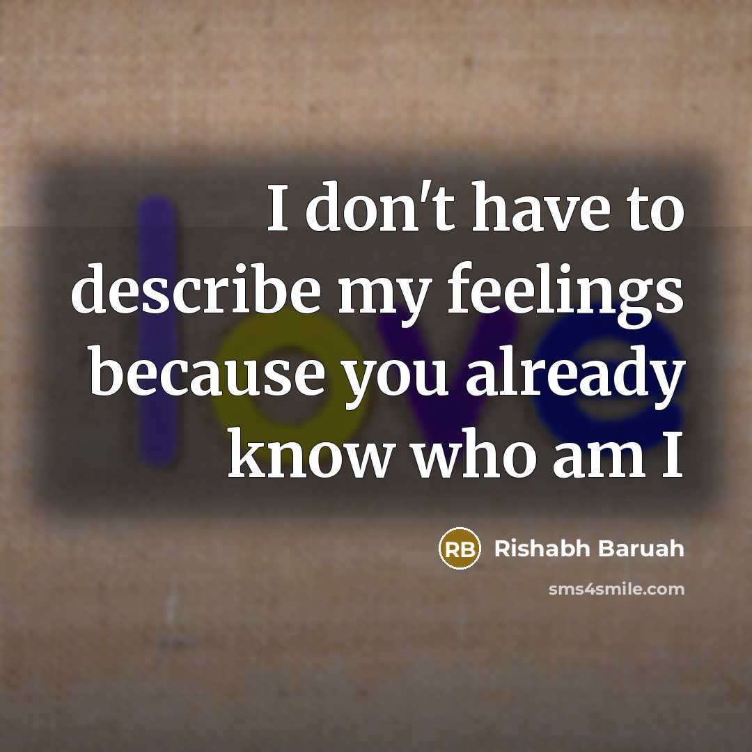 “I don't have to describe my feelings because you already know who am I” quote by Rishabh Baruah