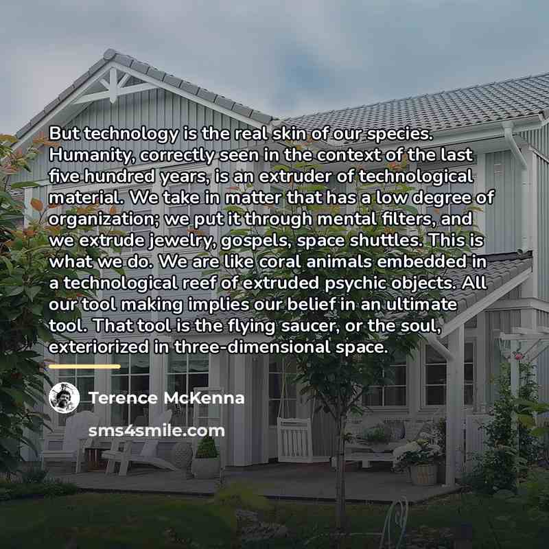 “But technology is the real skin of our species. Humanity,…” quote by Terence McKenna