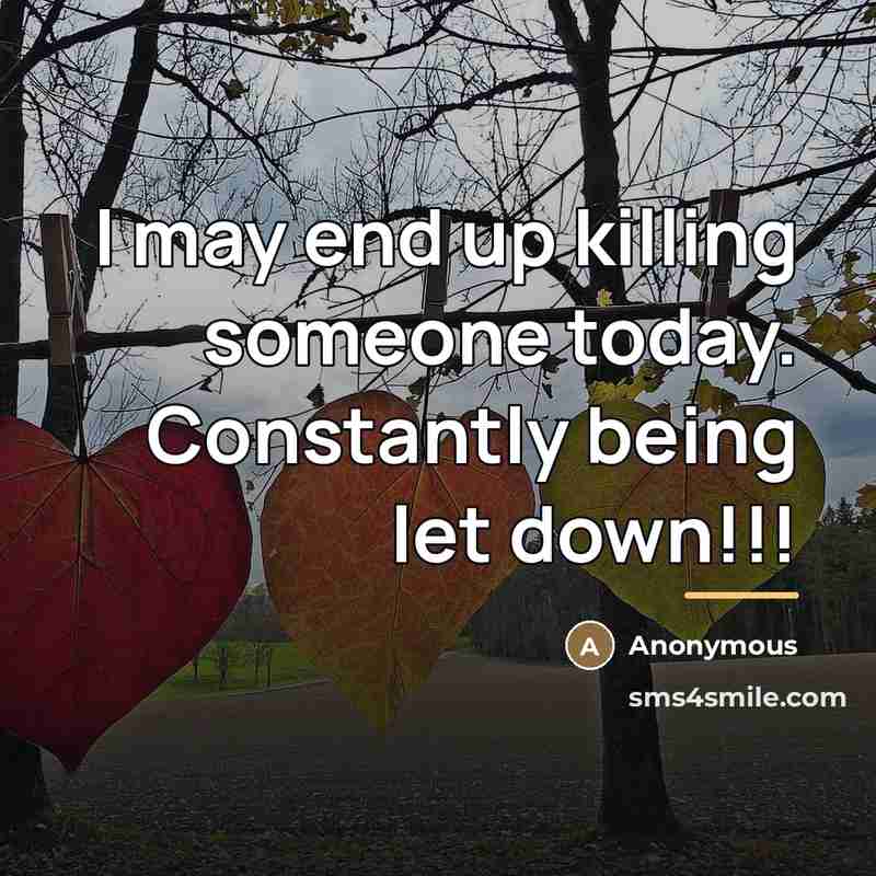 “I may end up killing someone today. Constantly being let…” quote by Anonymous