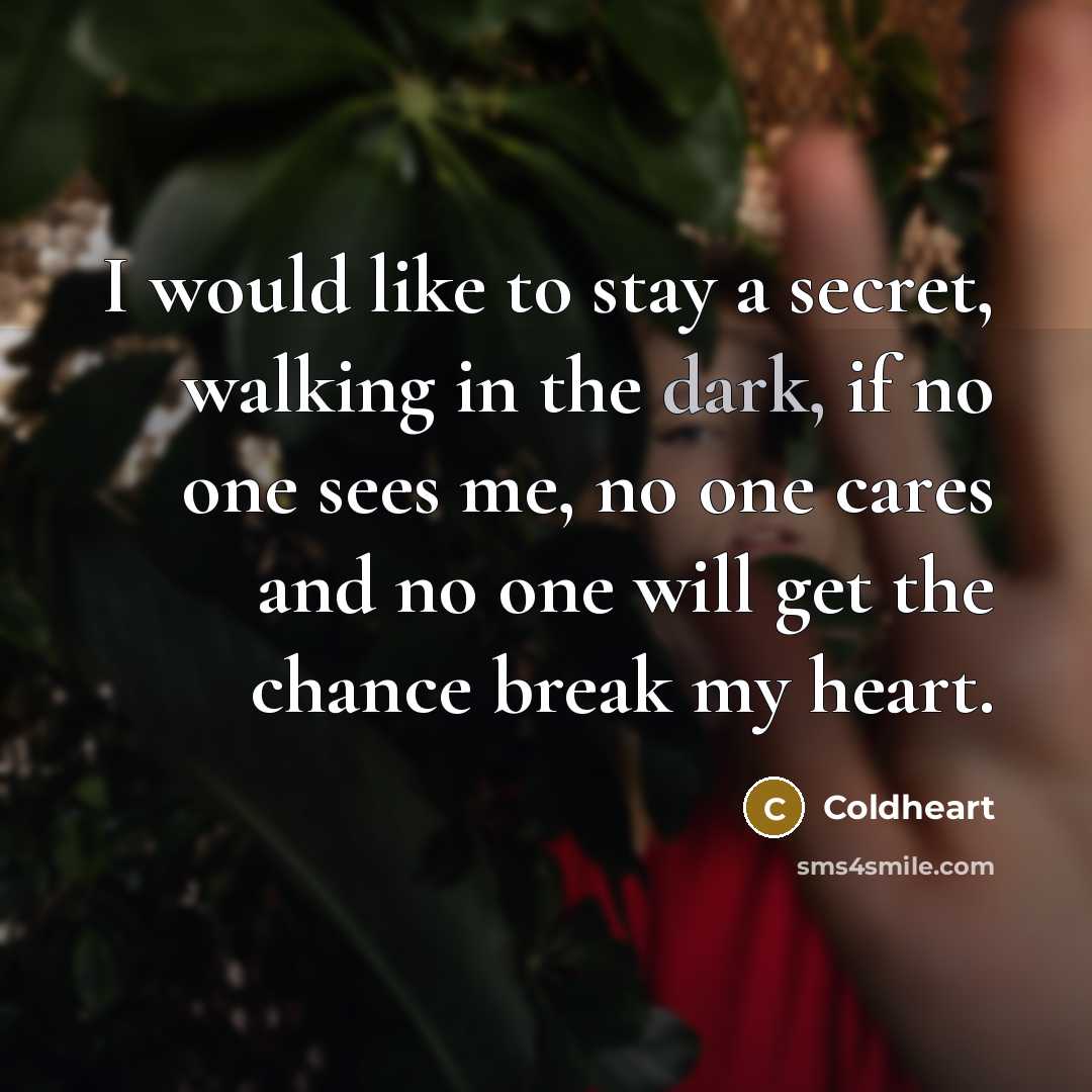 “I would like to stay a secret, walking in the…” quote by Coldheart