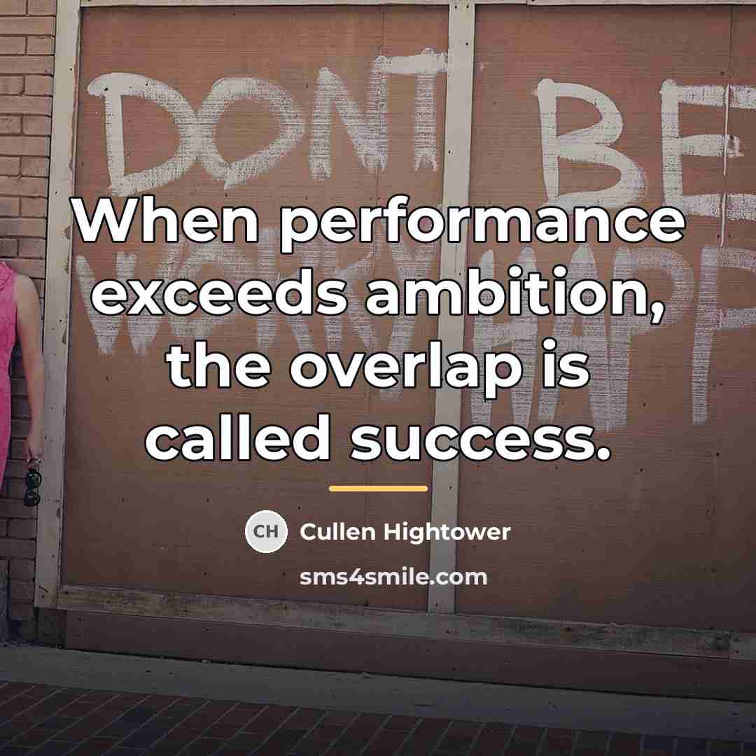 “When performance exceeds ambition, the overlap is called success.…” quote by Cullen Hightower