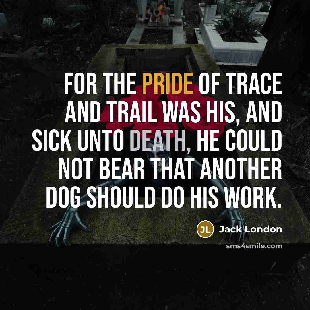 “For the pride of trace and trail was his, and…” quote by Jack London