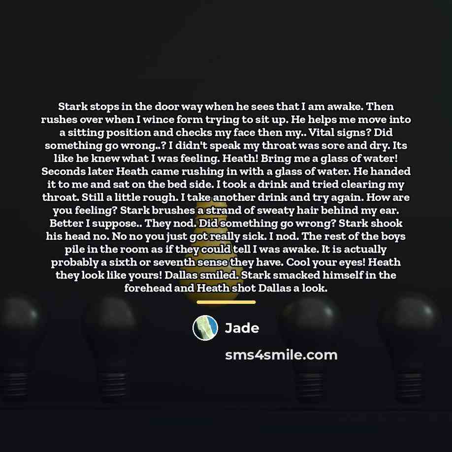 “Stark stops in the door way when he sees that…” quote by Jade