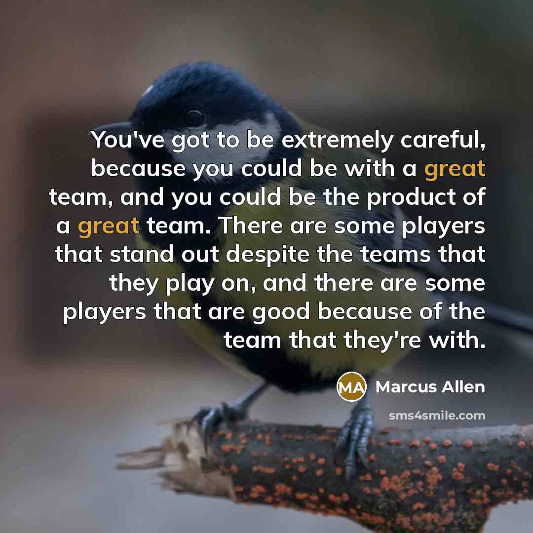 “You've got to be extremely careful, because you could be…” quote by Marcus Allen