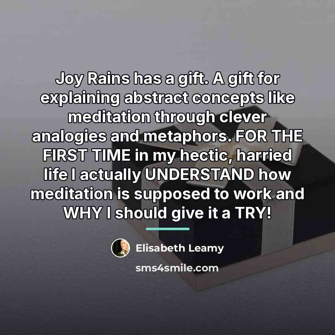 “Joy Rains has a gift. A gift for explaining abstract…” quote by Elisabeth Leamy