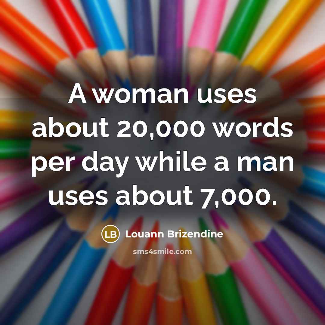 “A woman uses about 20,000 words per day while a…” quote by Louann Brizendine