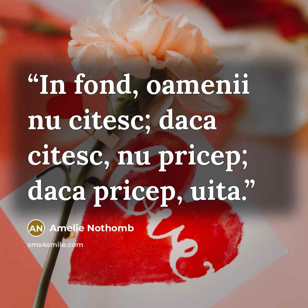 “In fond, oamenii nu citesc; daca citesc, nu pricep; daca pricep, uita.” quote by Amélie Nothomb