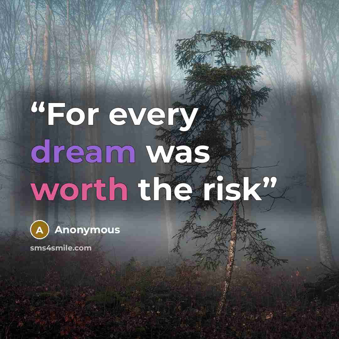 “For every dream was worth the risk” quote by Anonymous