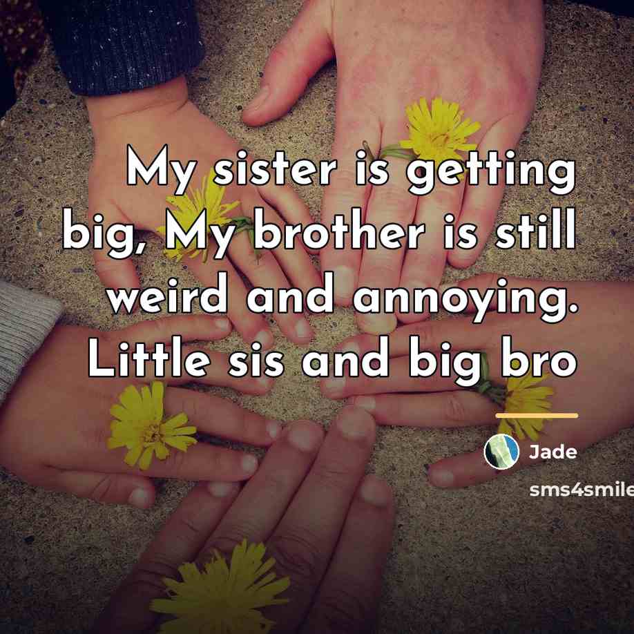 “My sister is getting big, My brother is still weird…” quote by Jade