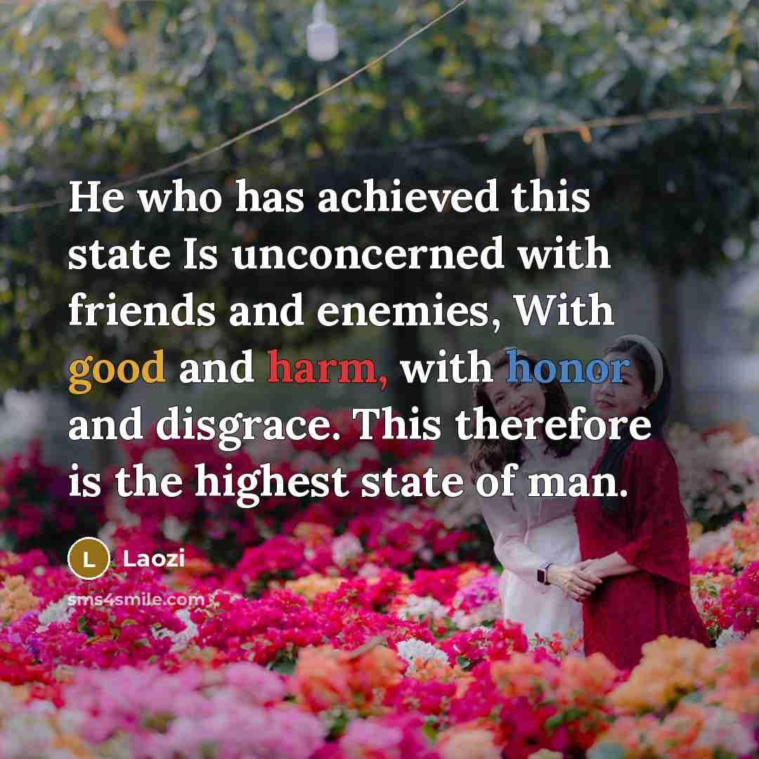 “He who has achieved this state Is unconcerned with friends…” quote by Laozi