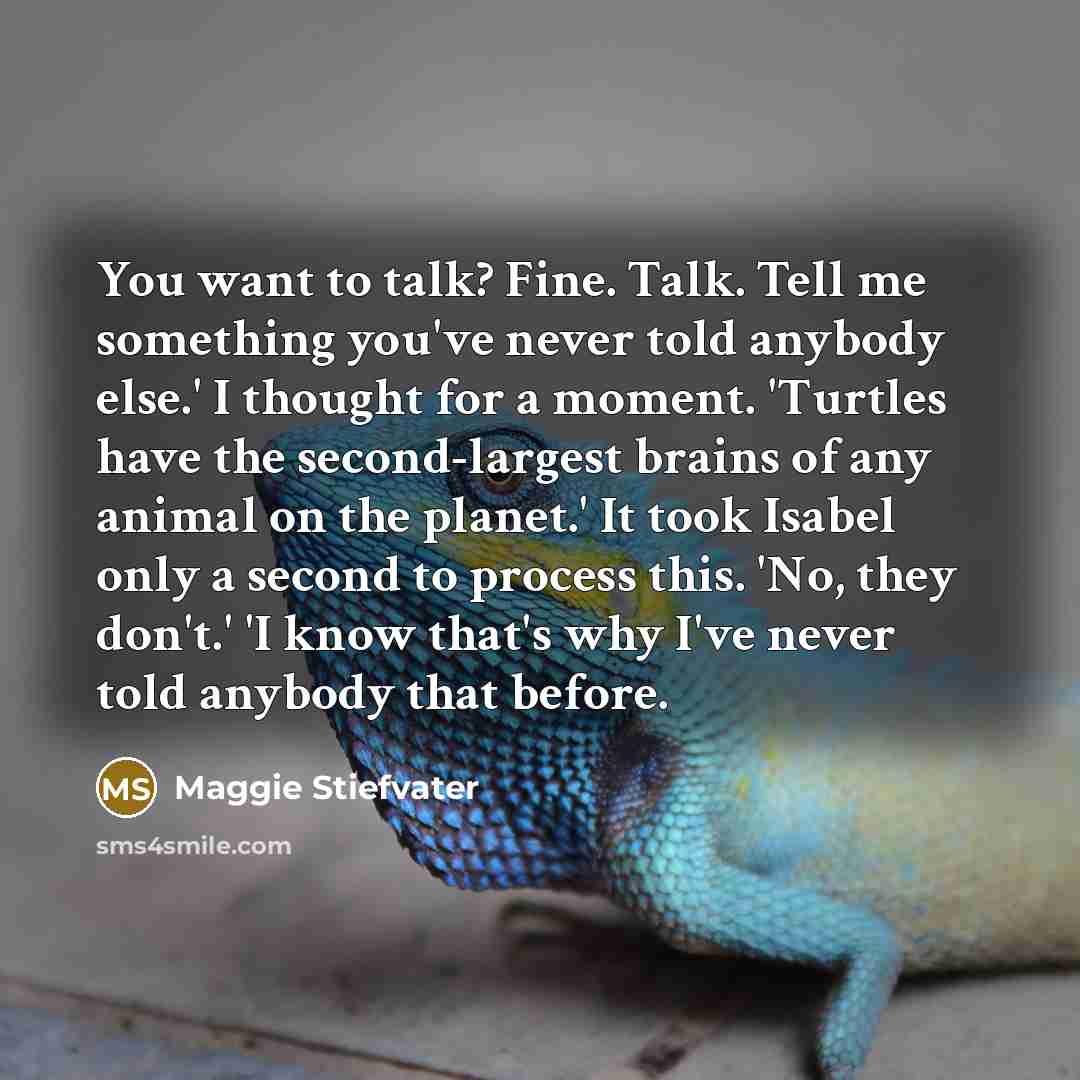 “You want to talk? Fine. Talk. Tell me something you've…” quote by Maggie Stiefvater
