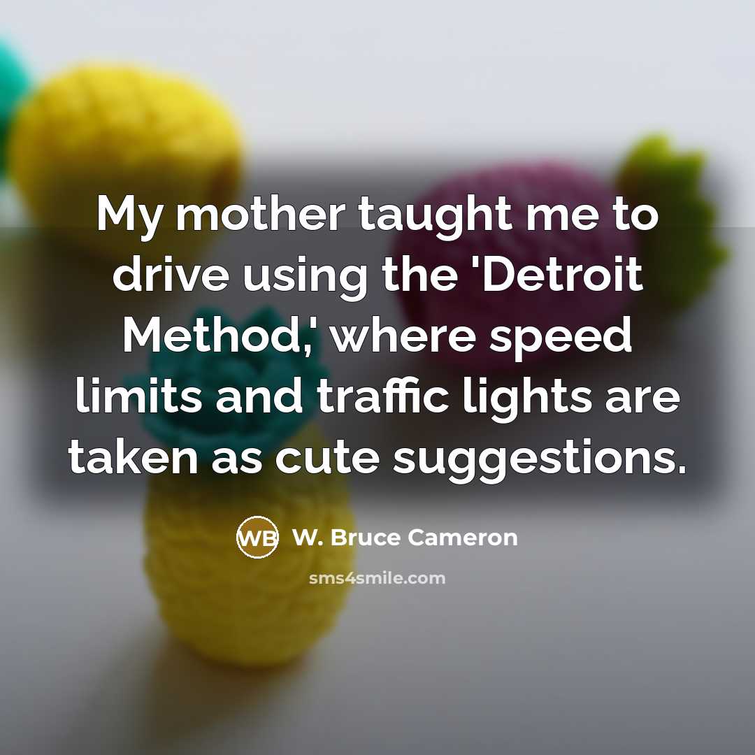 “My mother taught me to drive using the 'Detroit Method,'…” quote by W. Bruce Cameron