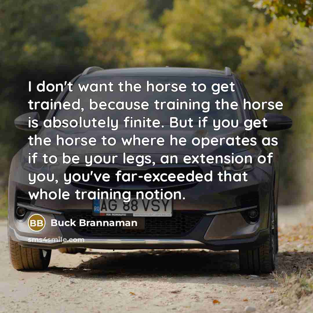 “I don't want the horse to get trained, because training…” quote by Buck Brannaman