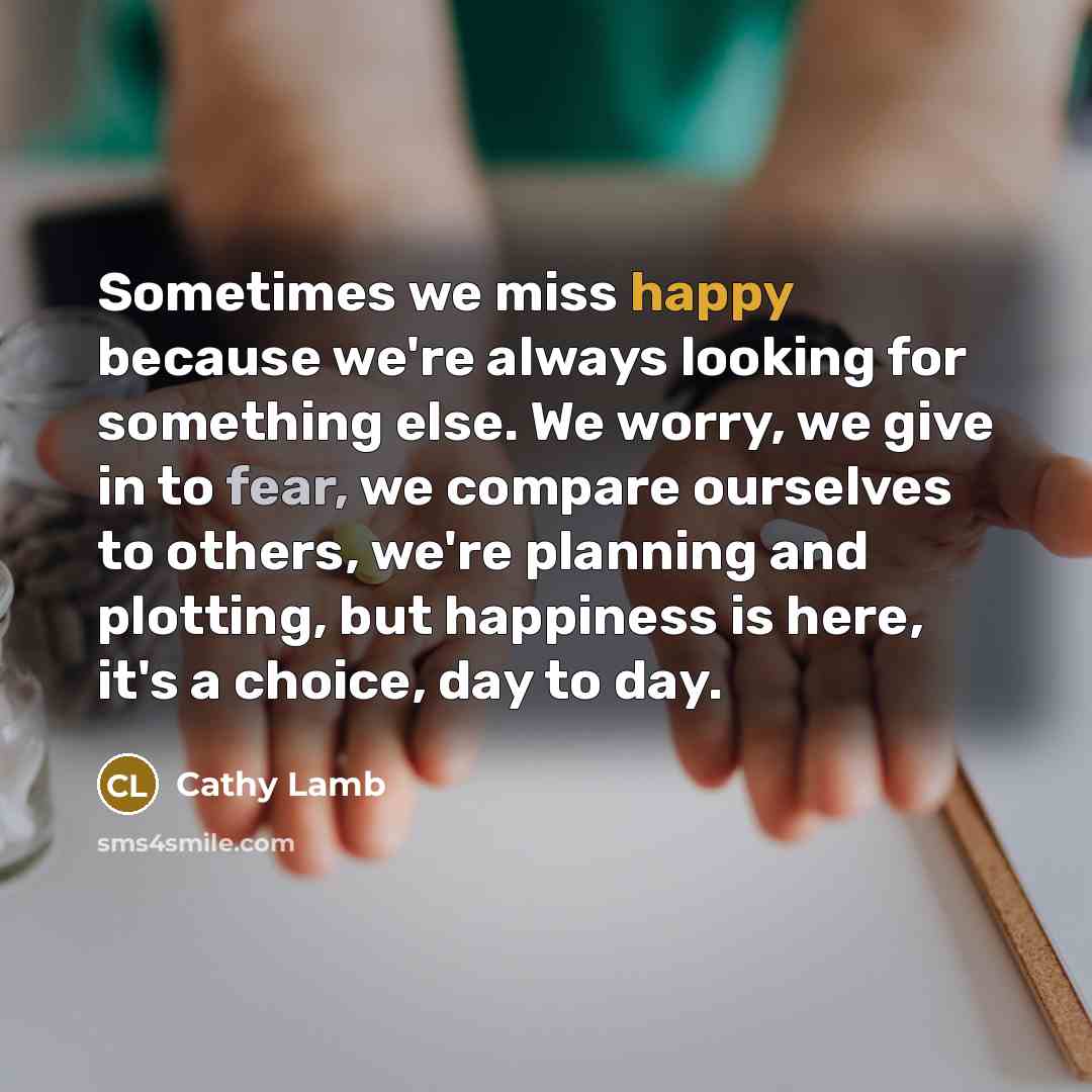“Sometimes we miss happy because we're always looking for something…” quote by Cathy Lamb