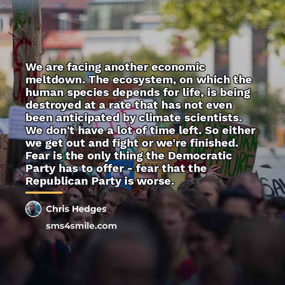 “We are facing another economic meltdown. The ecosystem, on which…” quote by Chris Hedges